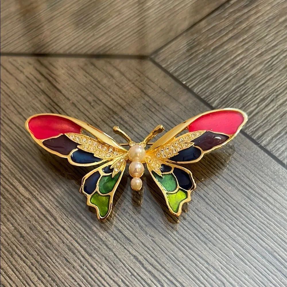 Vintage Good Quality Enamel- Cloisonné Butterfly Pin Brooch Colorful Insect